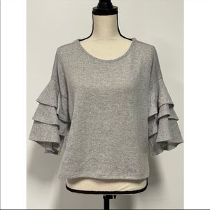 Iris 3/4 Ruffle Statement Sleeve Sweater Gray Size S